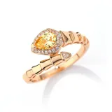 Waterdrop Snake Ring Ice Flower Cut Champagne Gold Ring-Yellow