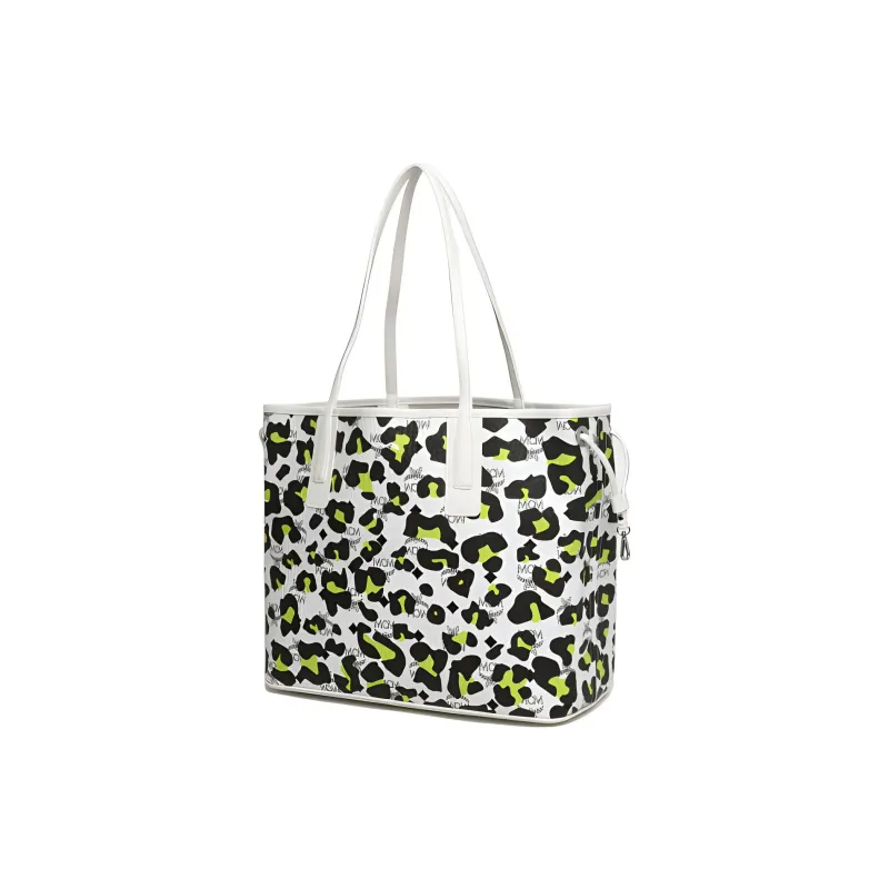 MCM Aren Canvas With Leather Tote Bag Shopping Bag Handbag Medium Size Women's White-1
