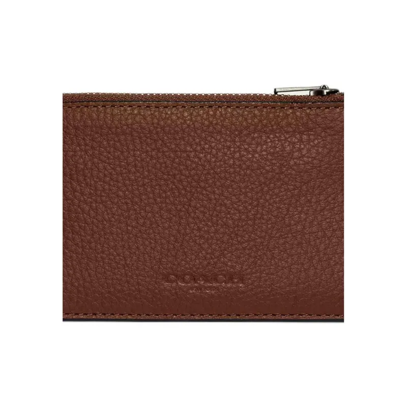 COACH Refined Pebbled Leather Card Holder Mini Men's Brown-2