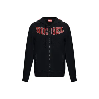 DIESEL S-Crek Logo-Printed Perforated Zipped Hoodie