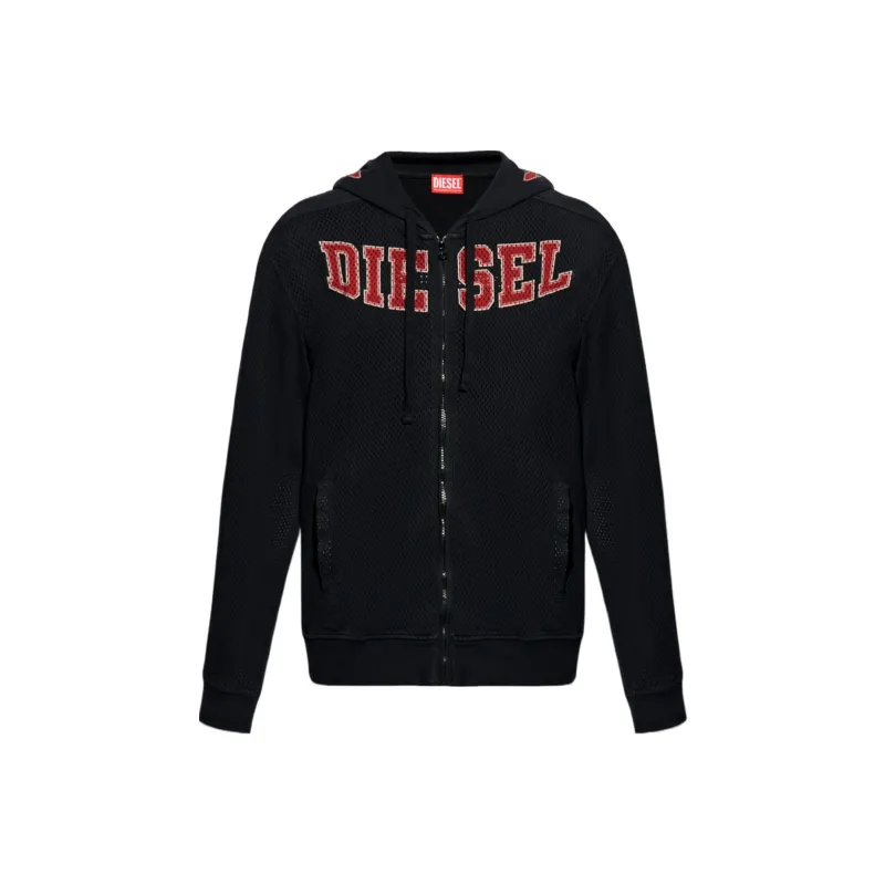 DIESEL S-Crek Logo-Printed Perforated Zipped Hoodie-0