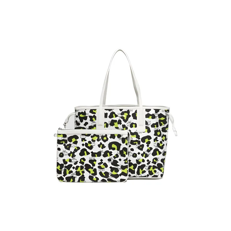 MCM Aren Canvas With Leather Tote Bag Shopping Bag Handbag Medium Size Women's White-0