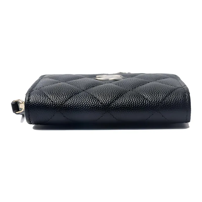 CHANEL 21K Winter Grain Calfskin Card Holder, Coin Purse, Shoulder Bag, Crossbody Bag Unisex Black-1