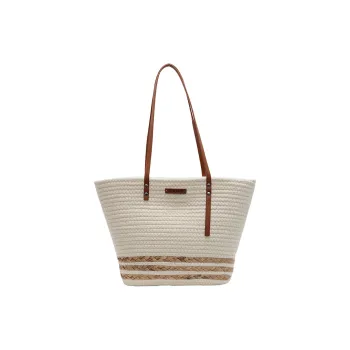HCXK Straw Woven Tote Bag, Shopping Bag, Shoulder Bag Women's Ecru/Khaki