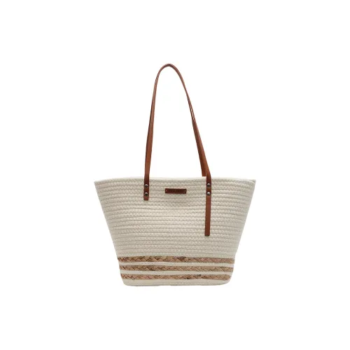 HCXK Straw Woven Tote Bag, Shopping Bag, Shoulder Bag Women's Ecru/Khaki