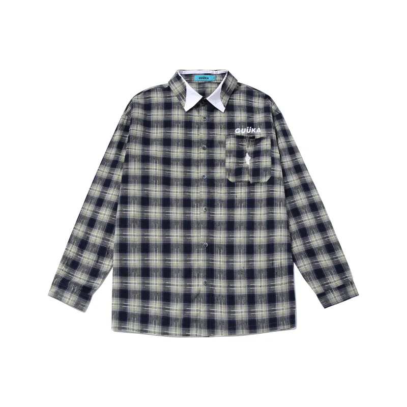 Guuka Long Sleeved Shirts Men's Blue Plaid-0