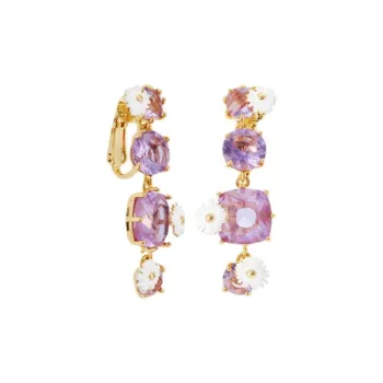 LES NEREIDES Gold Plated Brass, Enamel, Glass Clip On Earrings Women's Purple