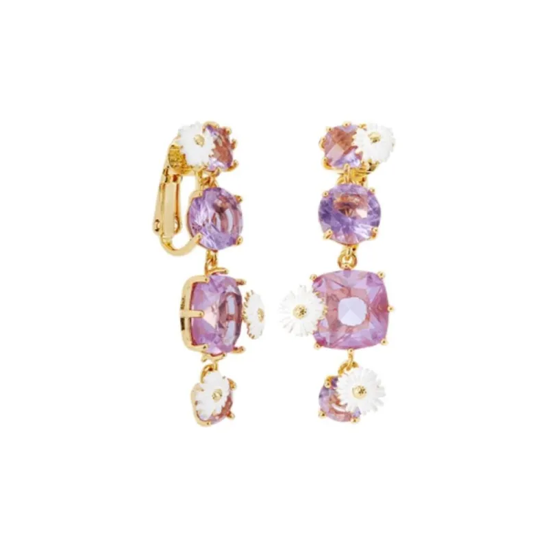 LES NEREIDES Gold Plated Brass, Enamel, Glass Clip On Earrings Women's Purple-0