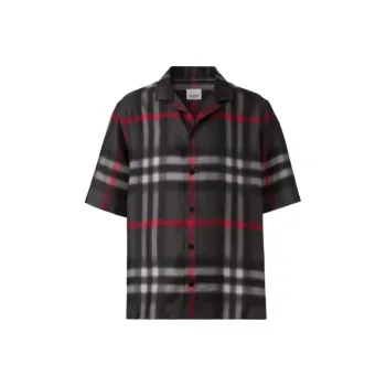 Burberry Short Sleeve Blurred Check Silk Shirt