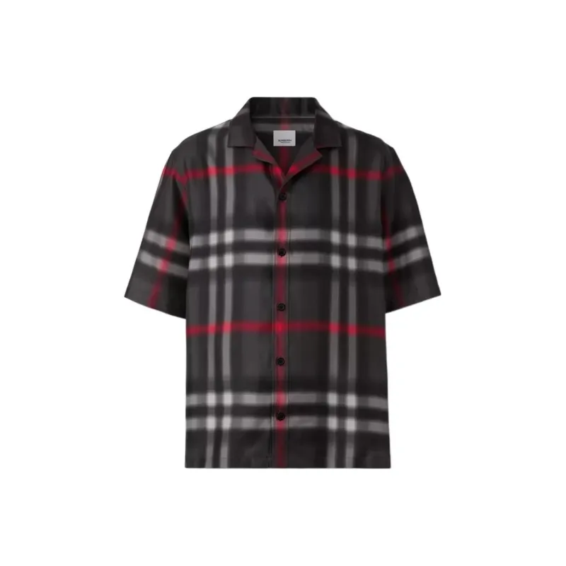 Burberry Short Sleeve Blurred Check Silk Shirt-0