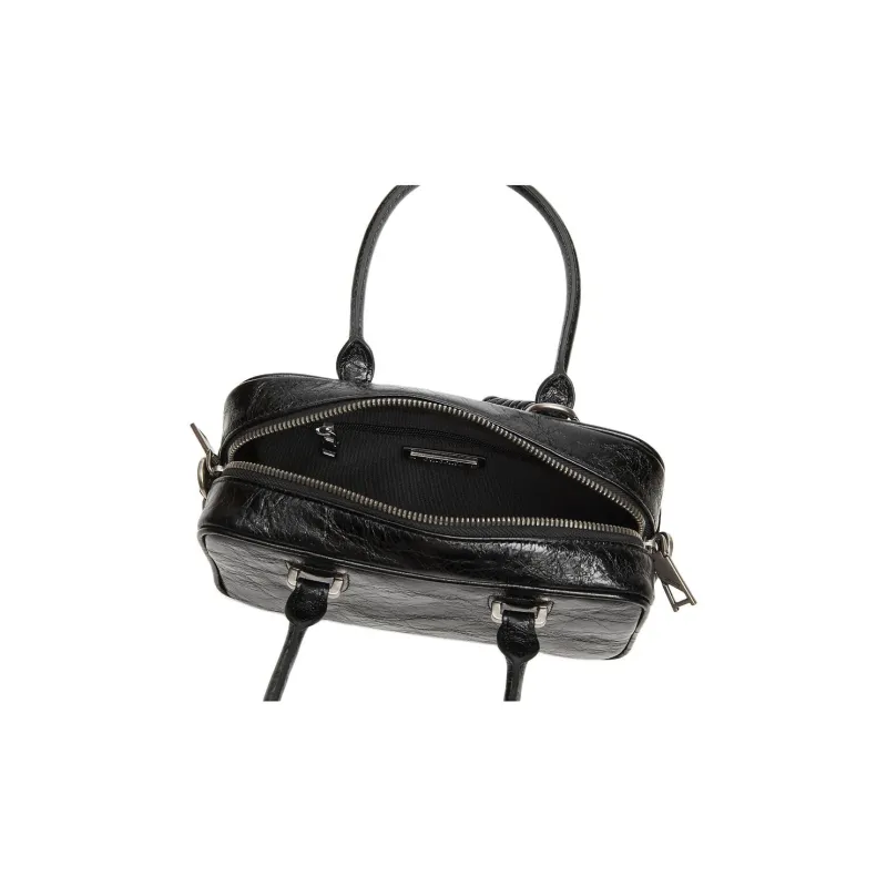 Staccato Cow Leather Small Square Bag, One Shoulder Handbag Medium Size Women's Black-3