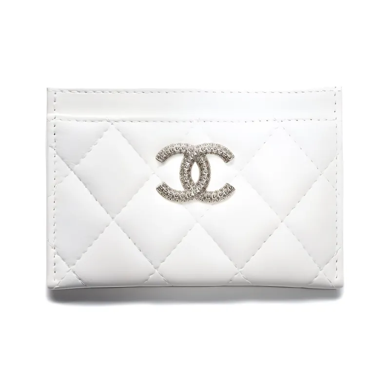 CHANEL Lambskin Wallet, Card Holder Women's White-0
