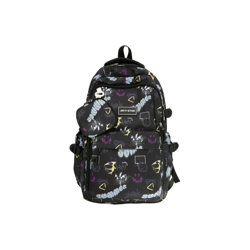 URBAN FOREST Nylon Backpack Unisex Red/Purple/Yellow/Green/Black-1