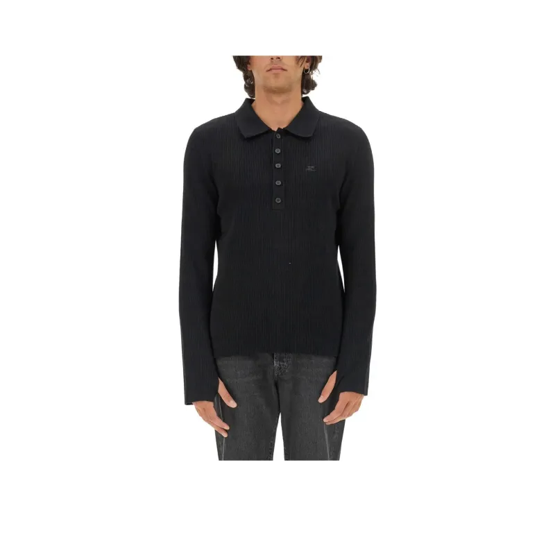 COURREGES Logo Embroidered Knit Polo Shirt-0