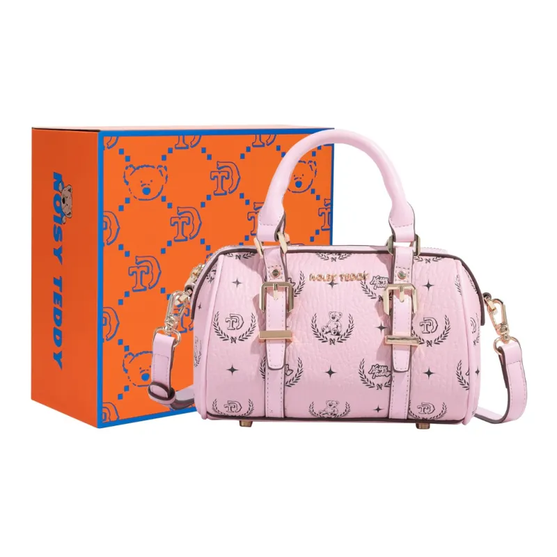 NOISY TEDDY PVC Polyvinyl Chloride Bowling Bag, Shoulder Bag, Crossbody Bag, Handbag Regular Women's Beige/Pink/Brown-6