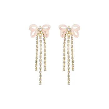 LES NEREIDES Gold Plated, Brass, Enamel, Glass, Rhinestone Clip On Earrings Women's Pink