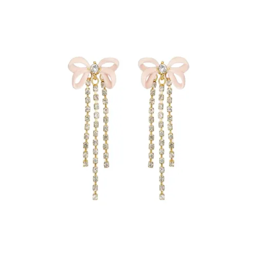 LES NEREIDES Gold Plated, Brass, Enamel, Glass, Rhinestone Clip On Earrings Women's Pink