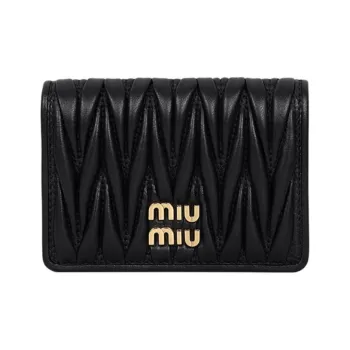 MIU MIU Matelassé Sheepskin Card Holder Women's Black