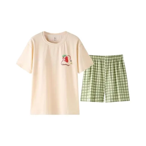 ZAO FU NIAO Pajama Set Women's Apricot Strawberry
