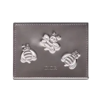 DIOR KAWS Collaboration Calfskin Card Holder Men's Silver