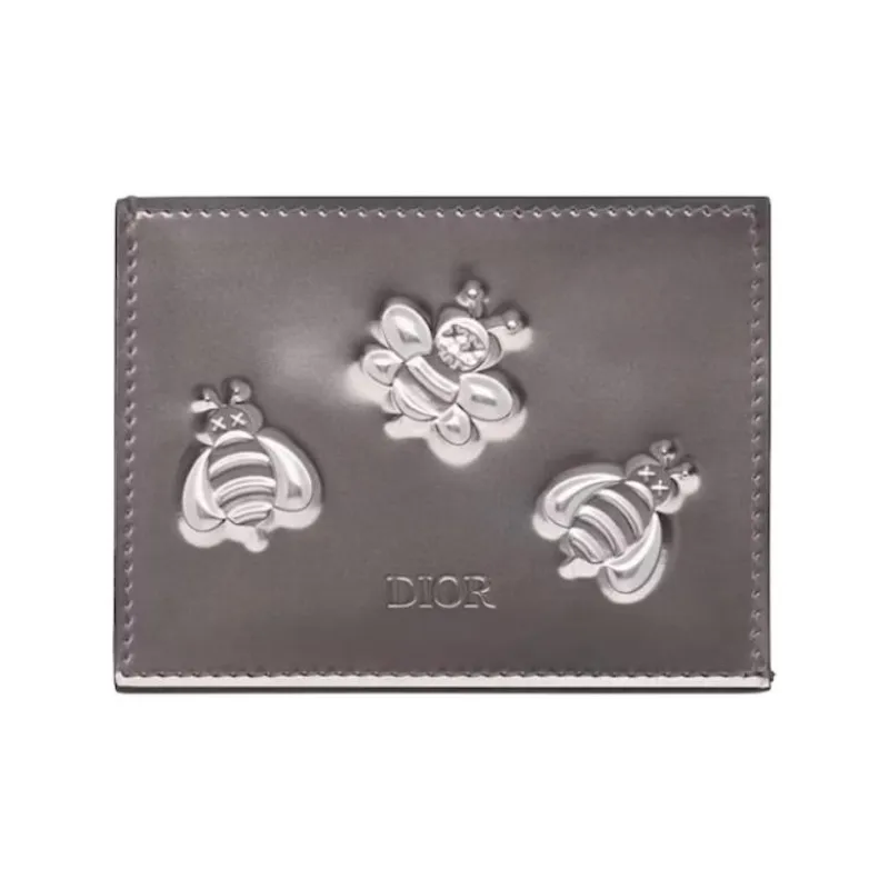 DIOR KAWS Collaboration Calfskin Card Holder Men's Silver-0