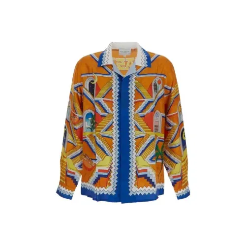 CASABLANCA Escalier Infini Cuban Collar Silk Shirt