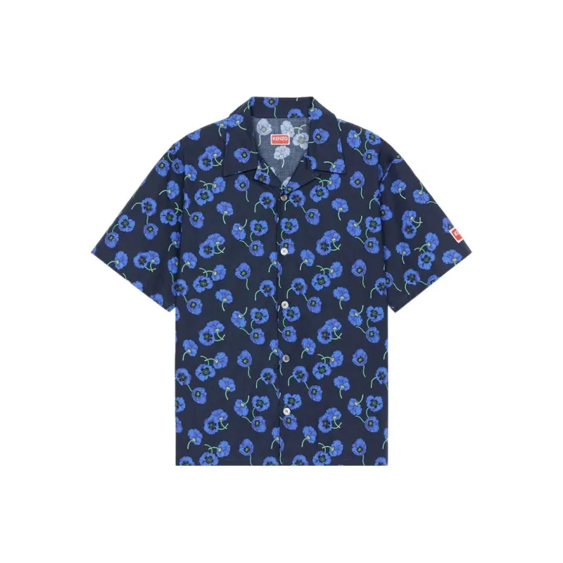 KENZO Poppy Flower Series Shirts Men Dark Blue-0