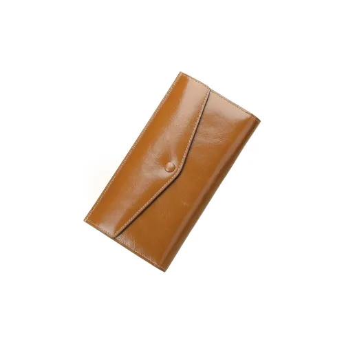 DIFENISE Top Grain Cow Leather Coin Purse Wallet Women's Brown/Dark Blue