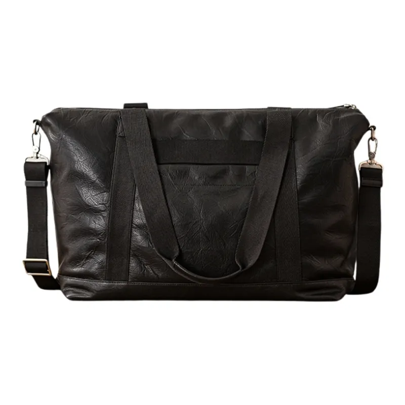 Back Step Genuine Leather, Top Grain Cow Leather Travel Bag, Gym Bag, Shoulder Bag Large Size Men's Black-3