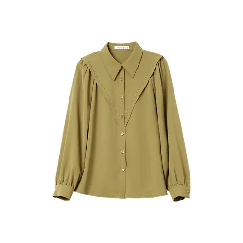 Mambe Chiffon Shirt Women's Autumn Fragrance Yellow green