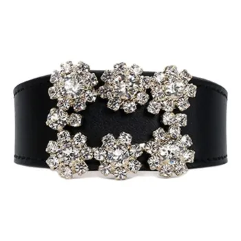 Roger Vivier Metal, Calfskin, Diamond Bracelets Unisex Black