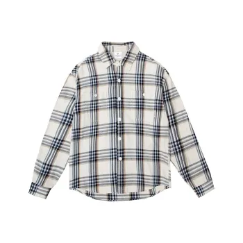 HEEMKIZOO Shirt Men's Blue White Plaid