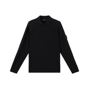 STONE ISLAND Logo Patch Long Sleeved Polo Shirt