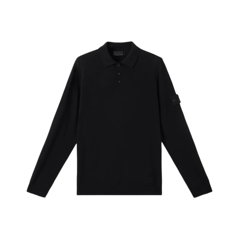 STONE ISLAND Logo Patch Long Sleeved Polo Shirt-0