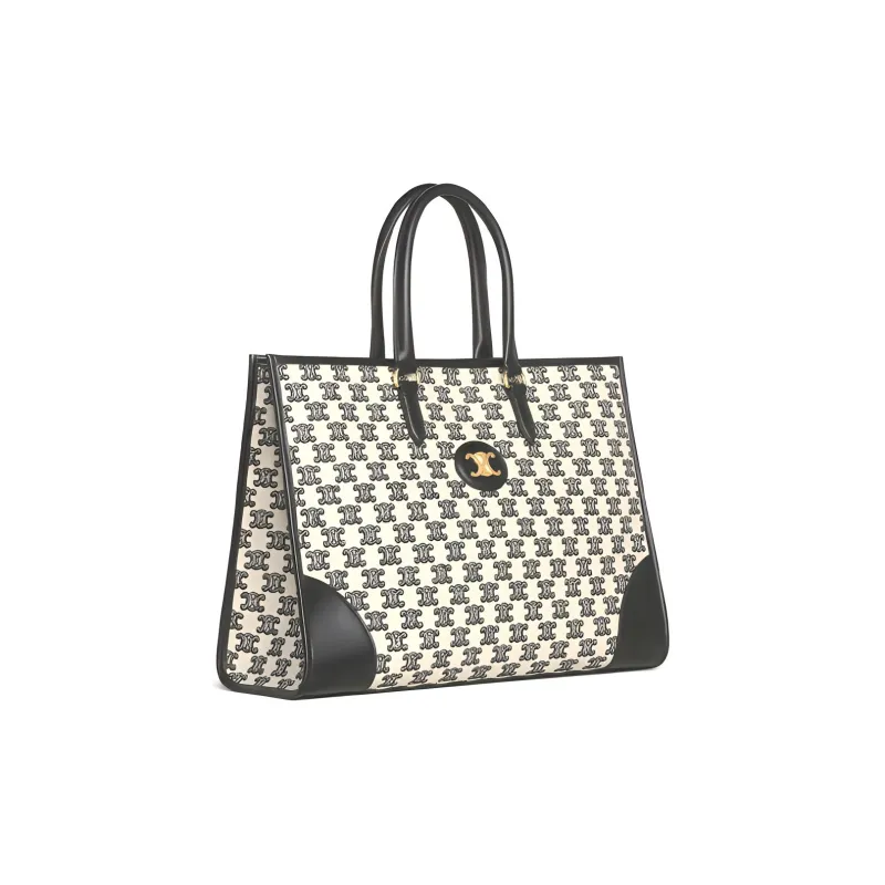 CELINE Embroidered Fabric Tote Bag Shopping Bag Handbag Shoulder Bag Women's Black-1