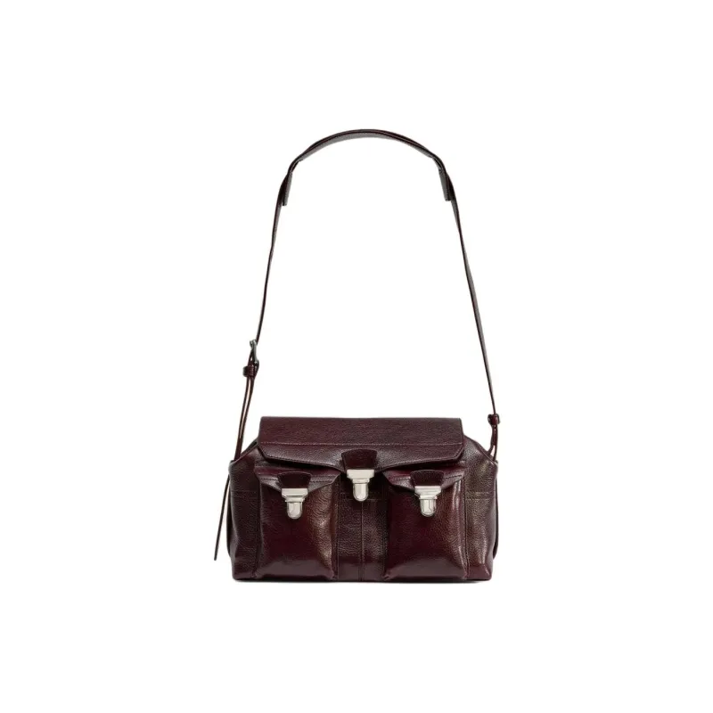 Lemaire Cow Leather Handbag, Shoulder Bag Women's Black Eggplant-0