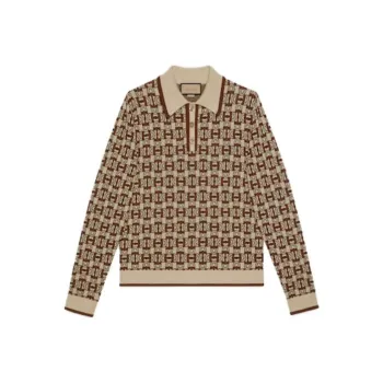 GUCCI Horsebit Jacquard Long Sleeved Polo Shirt