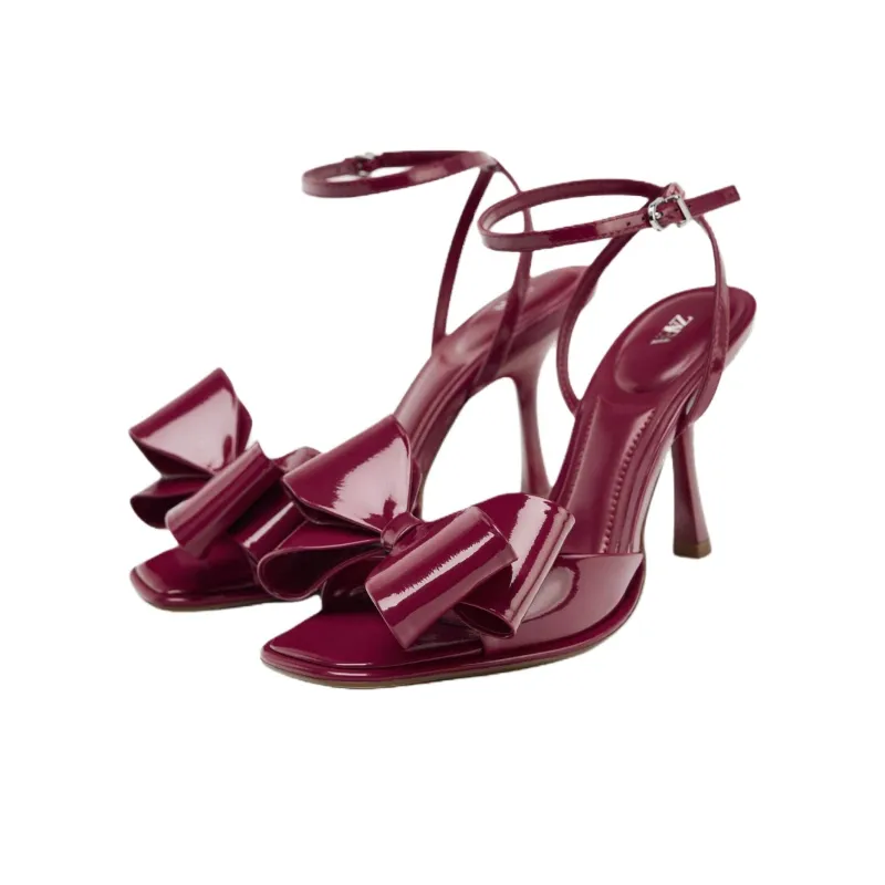 ZARA Strap Sandals 10cm Women's Red-2