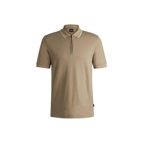 HUGO BOSS Structured Zip Placket Polo Shirt
