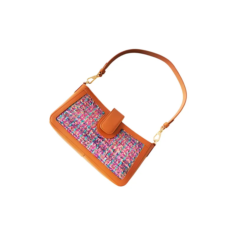 Julychagall Tweed With Cow Leather Shoulder Bag Unisex Fireworks-2