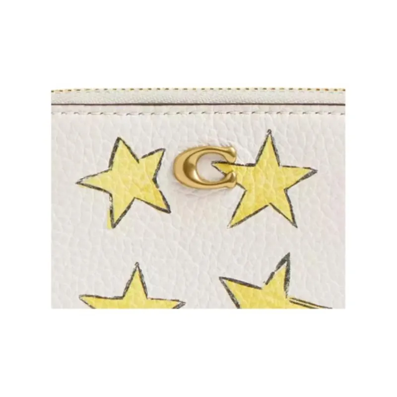 COACH Essential Leather Card Holder Small Size Women's Brass & White-3