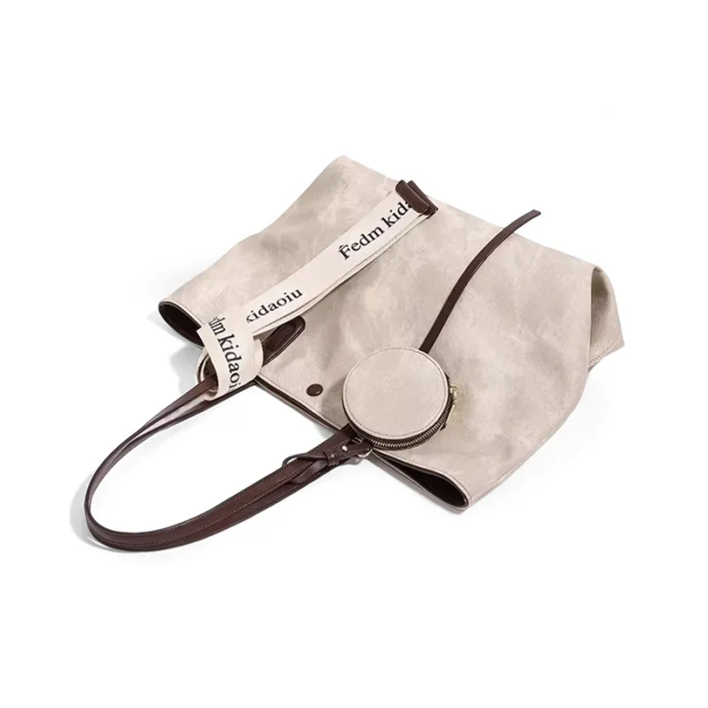 CLEVER& KETCH Microfiber Synthetic Leather Tote, Underarm Shoulder Bag Women's Apricot-4