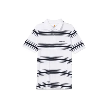 Timberland Polo Shirt Men's White Yarn Dyed Woven Fabric