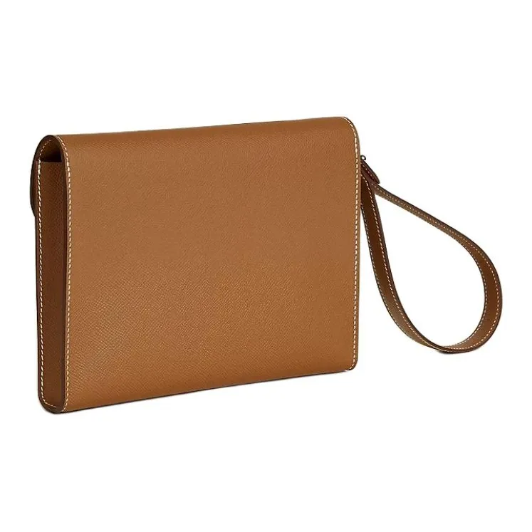 HERMES Sac A Depeches Epsom Calfskin Clutch Men's 37 Gold Brown-2