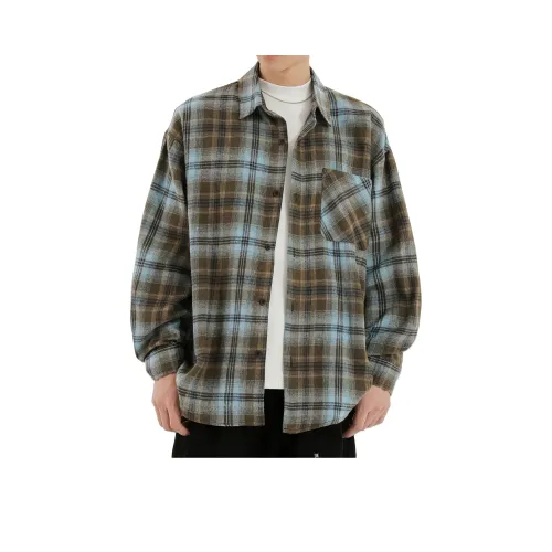 Bazzop Shirt Unisex Blue Brown Plaid