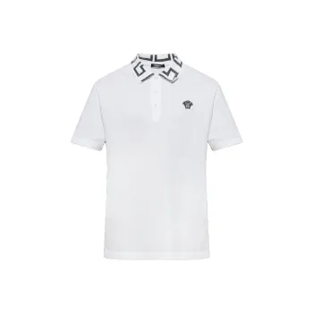 VERSACE Greca Short Sleeved Straight Hem Polo Shirt