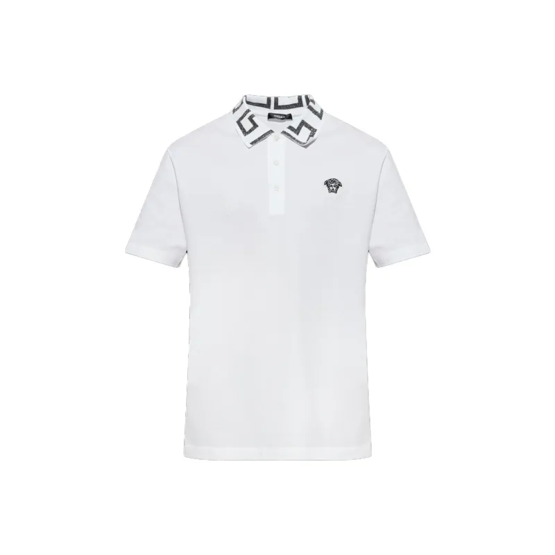 VERSACE Greca Short Sleeved Straight Hem Polo Shirt-0