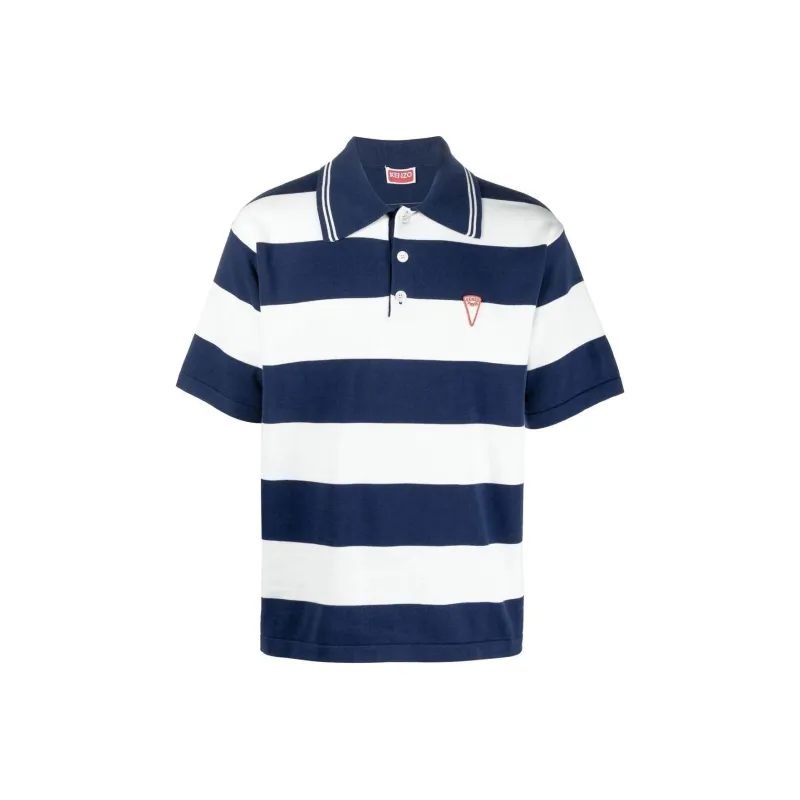 KENZO Logo Patch Short Sleeved Striped Polo Shirt-0