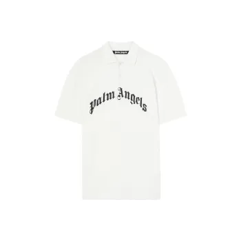 PALM ANGELS Curved Logo Embroidered Polo Shirt