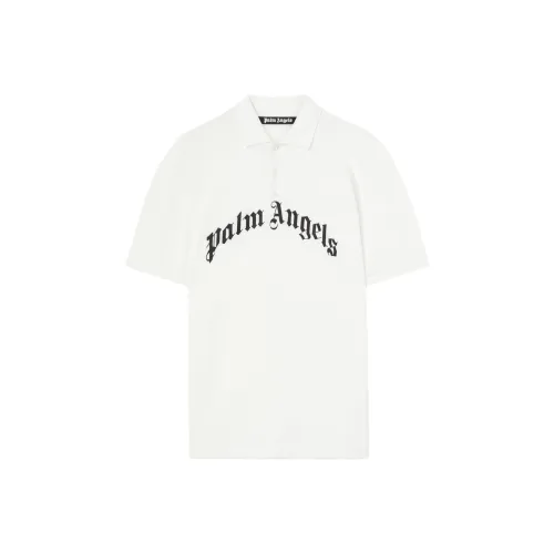 PALM ANGELS Curved Logo Embroidered Polo Shirt